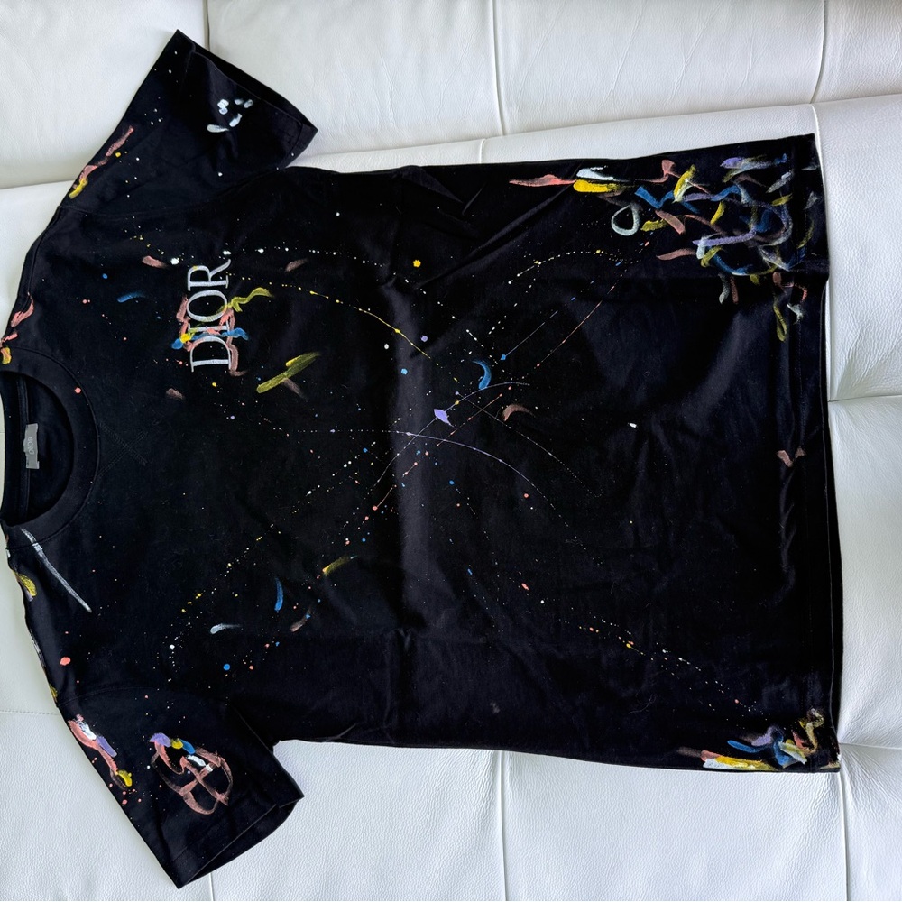 Dior Black Tee with Vibrant Abstract Design